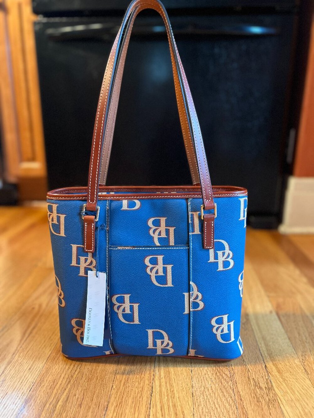 Dooney & Bourke Blue DB Monogram Small Lexington Tote Bag Leather Trim